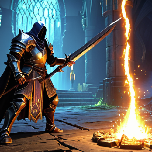 Home 18 **Prompt:** A dramatic split-scene depicting a player's journey in an MMORPG. On one side, a frustrated player character, represented as a struggling Blade Knight in heavy armor, looks overwhelmed by a challenging monster, conveying a sense of disappointment. On the other side, the same character, now a confident and powerful Dark Wizard, is masterfully casting a magnificent, glowing Area-of-Effect (AoE) spell, surrounded by vibrant magical energy, clearly dominating the battlefield. The background subtly hints at a dark fantasy game world. The overall image illustrates the transition from initial struggle and dissatisfaction to finding joy and mastery in the game. Cinematic, high fantasy art style, detailed, emotional depth.
